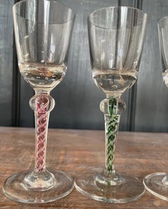 Set 6 Antique Josephinenhütte Double Series Air Twist Liqueur Glasses circa 1900