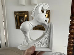 Pair Vintage Blanc de Chine Cubist Stylised Porcelain Horse Bookends Mid Century