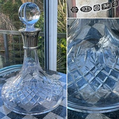 Carr's Sheffield Henley Cut Crystal Ship Decanter Sterling Silver Collar 2017