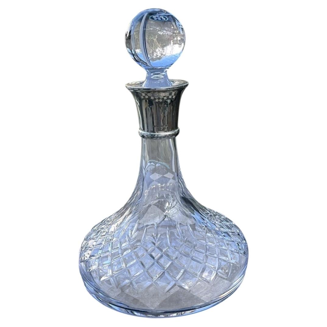 Carr's Sheffield Henley Cut Crystal Ship Decanter Sterling Silver Collar 2017 For Sale