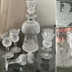 Vintage Edinburgh Crystal Thistle Liqueur Decanter & 5 Glasses Scotland c1930s