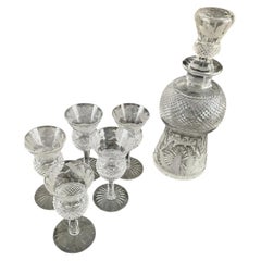 Vintage Edinburgh Crystal Thistle Liqueur Decanter & 5 Glasses Scotland c1930s