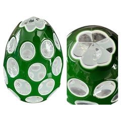 Vintage Saint Louis French Crystal Green Double Overlay Egg Paperweight Signed