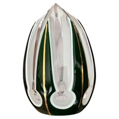 Vintage Saint Louis French Crystal Green Double Overlay Gilt Egg Paperweight