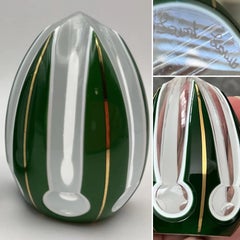 Vintage Saint Louis French Crystal Green Double Overlay Gilt Egg Paperweight