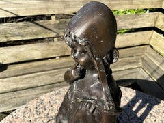 Antique Auguste Moreau Bronze Girl Standing on Chair French Sculpture