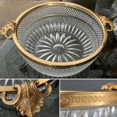 Mid Century French Gilt Bronze & Glass Serving Bowl Louis XVI Style Baccarat
