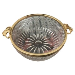 Mid Century French Gilt Bronze & Glass Serving Bowl Louis XVI Style Baccarat