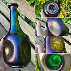 Antique Loetz Bohemian Emerald Green Iridescent Art Glass Pinched Vase c1900