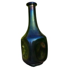 Antique Loetz Bohemian Emerald Green Iridescent Art Glass Pinched Vase c1900