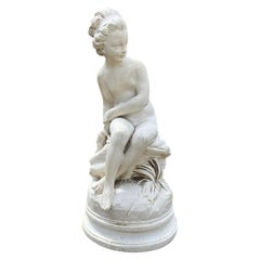 Antique Parian Ware Nude Maiden with Cupid Bow after Falconet Signed 19th C