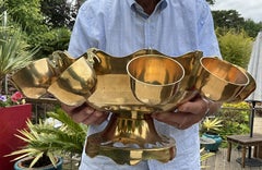 Vintage Indian Brass Gothic Punch Bowl 12 Cups & Ladle Large 21in Party Bar Set
