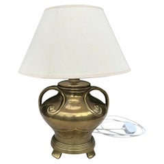 Japanese Meiji Style Bronze Mimikuchi Bat Handle Table Lamp Signed with Shade