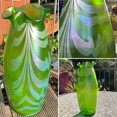 Antique Loetz Phaenomen Creta Iridescent Feathered Uranium Art Glass Vase 10.5"