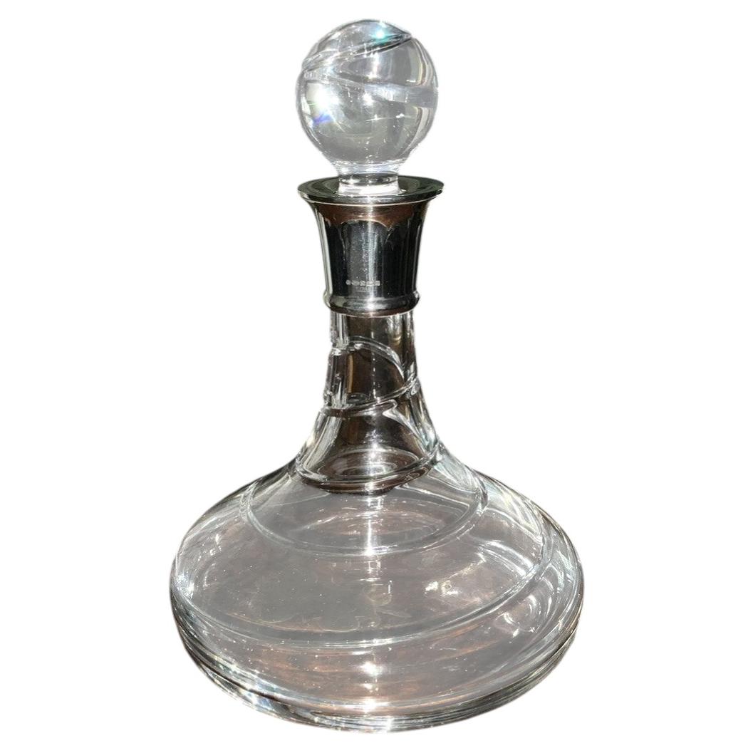 Carr's Sheffield Sterling Silver Collar Spiral Cut Crystal Ships Decanter 2006 For Sale