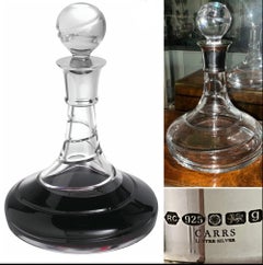 Carr's Sheffield Sterling Silver Collar Spiral Cut Crystal Ships Decanter 2006