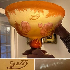 Antique Galle Type Ameira Cameo Glass Poppy Pedestal Punch Bowl Centrepiece