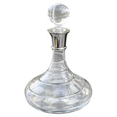 Carr's Sheffield 925 Silver Collar Spiral Cut Crystal Ships Decanter 2002 10.75"
