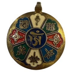Tibetan Buddhist Ashtamangala and Astrological Double-Sided Amulet Pendant