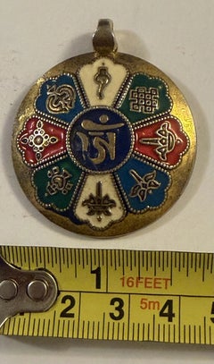 Tibetan Buddhist Ashtamangala and Astrological Double-Sided Amulet Pendant