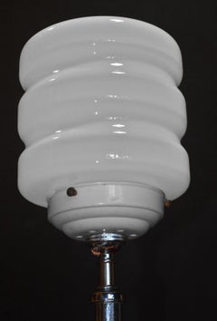 French Art Deco Chrome Table Lamp with Opaline Skyscraper Shade, circa 1930