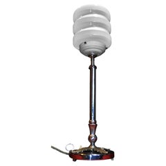 French Art Deco Chrome Table Lamp with Opaline Skyscraper Shade, circa 1930