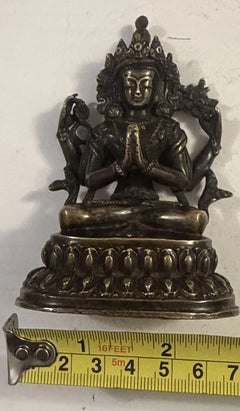 Mid-20th Century Tibetan Bronze Four-Armed Chenrezig Avalokiteshvara Statue