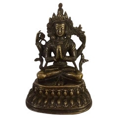 Mid-20th Century Tibetan Bronze Four-Armed Chenrezig Avalokiteshvara Statue