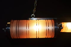 French Art Deco Chrome Two-Light Pendant with Torpedo Glass Shades, c.1930