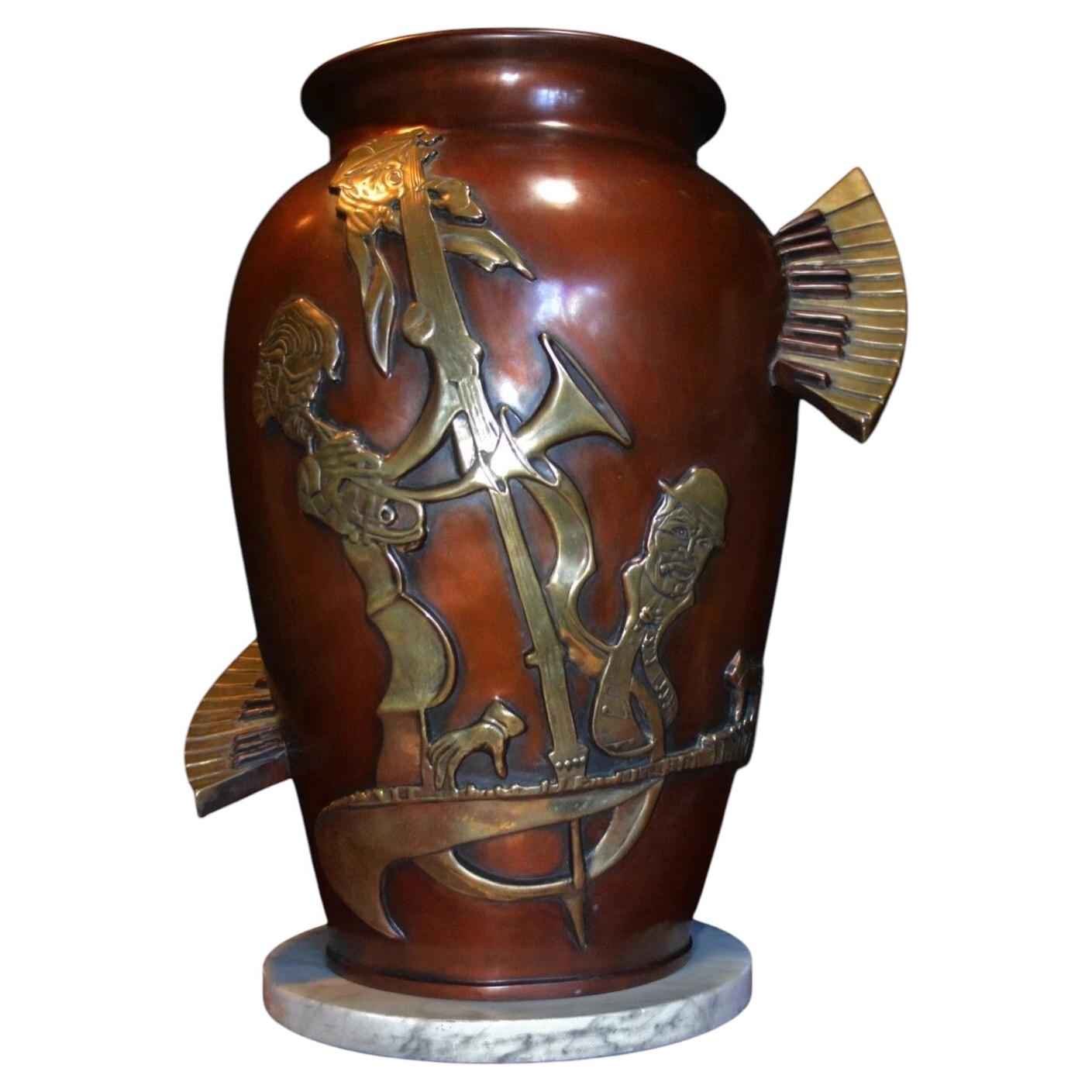 Monumental American Solid Bronze Articulated Sculpture on Italian Marble, 20th C For Sale