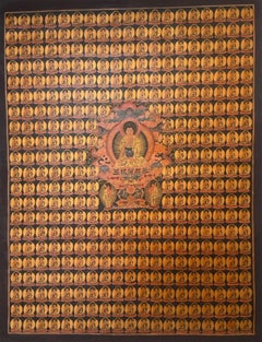 Mid-20th Century Tibetan 365 Buddhas Hand-Painted Thangka, Drepung Monastery