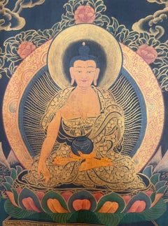 19th Century Tibetan Five Dhyani Buddhas Hand-Painted Thangka, Sera Monastery