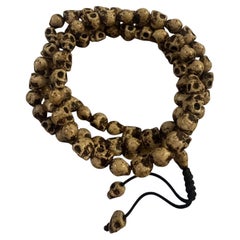 Mid-19th Century Tibetan Buddhist Hand-Carved Yak Bone Skull Mala Prayer Beads
