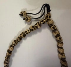 Mid-19th Century Tibetan Buddhist Hand-Carved Yak Bone Skull Mala Prayer Beads