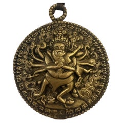 Mid-19th Century Tibetan Buddhist Wrathful Deity Yab-Yum Bronze Amulet Pendant