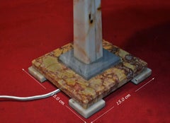 French Art Deco Marble Obelisk Boudoir Table Lamp with Scalloped Shade