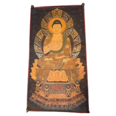 Mid-19th C Japanese Shaka Nyorai Shakyamuni Buddha Hand-Painted Temple Scroll