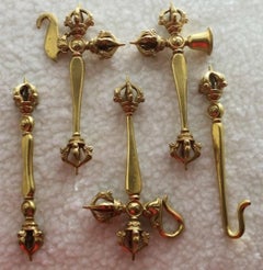 Set of Five Mid-20th Century Tibetan Tantric Buddhist Gilt Ritual Implements