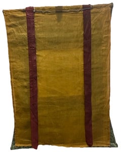 Late 20th Century Tibetan Green Tara Gold Mandala Thangka with Silk Brocade