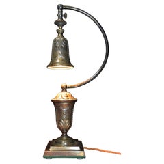 English Art Deco Industrial Bronze Swan Neck Table Lamp, circa 1940