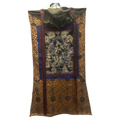 Late 20th Century Tibetan Black and Gold Green Tara Thangka with Silk Brocade