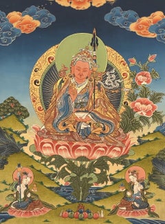 Late 20th Century Tibetan Padmasambhava Guru Rinpoche Hand-Painted Thangka