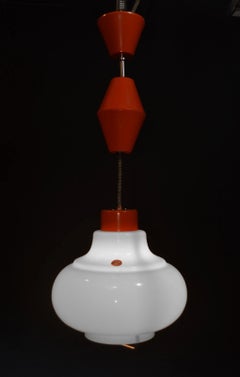 Lustry Kamenický Šenov Mid-Century Czech Opaline Glass Rise-and-Fall Pendant