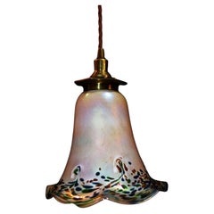 French Art Nouveau Iridescent Heron Glass and Brass Pendant Light, circa 1910