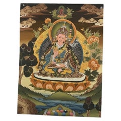 Mid-20th Century Tibetan Padmasambhava Guru Rinpoche Hand-Painted Thangka