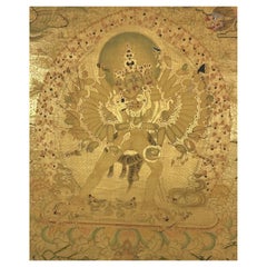 Mid-20th Century Tibetan Gold Kalachakra Yab-Yum Hand-Painted Thangka