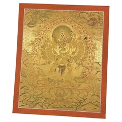 Mid-20th Century Tibetan Gold Kalachakra Yab-Yum Hand-Painted Thangka