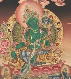 Mid-20th Century Tibetan Green Tara Hand-Painted Thangka, Tabo Monastery, India