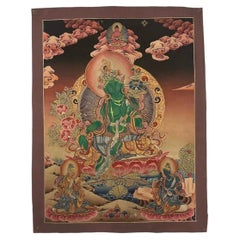 Mid-20th Century Tibetan Green Tara Hand-Painted Thangka, Tabo Monastery, India