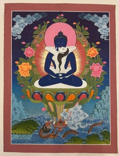 Mid-20th Century Tibetan Samantabhadra Yab-Yum Hand-Painted Thangka, Tibet